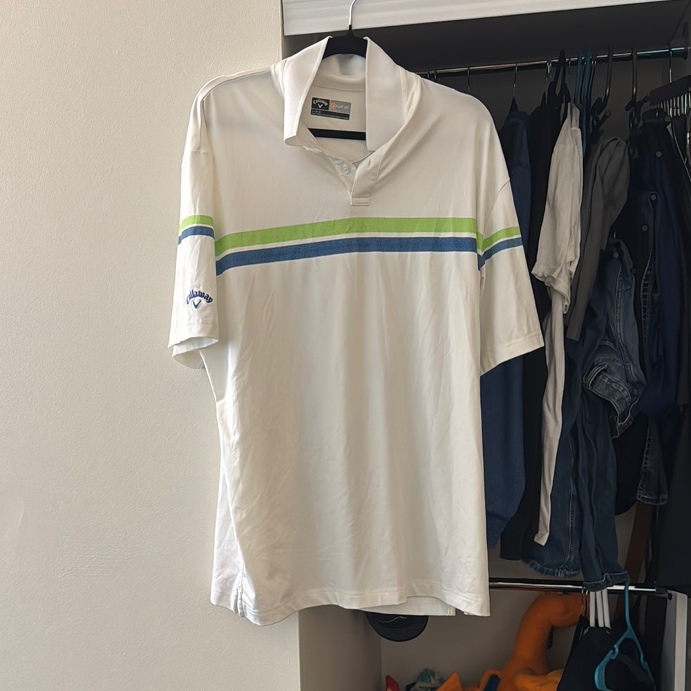 Callaway Men's Polo Shirt with White, Blue, and Green Stripes